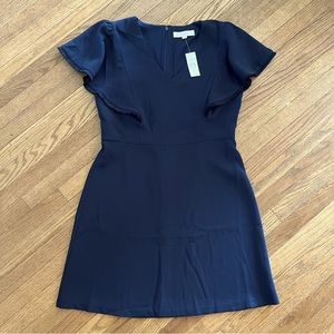LOFT Short Navy Dress Fringe Cap Wing Sleeve Detail Size 8